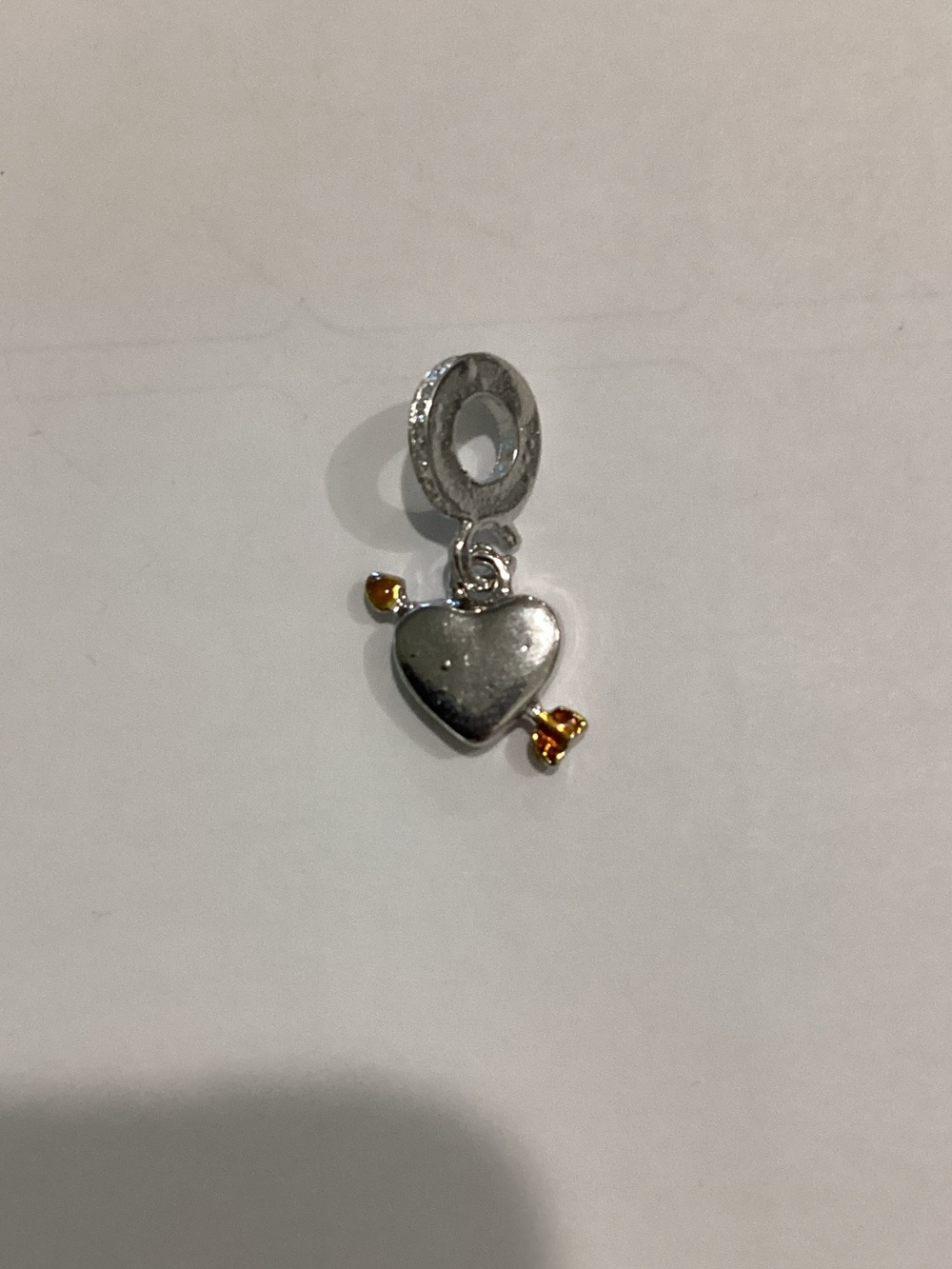 Silver Heart Dangle Charm with Amber‎ Accent